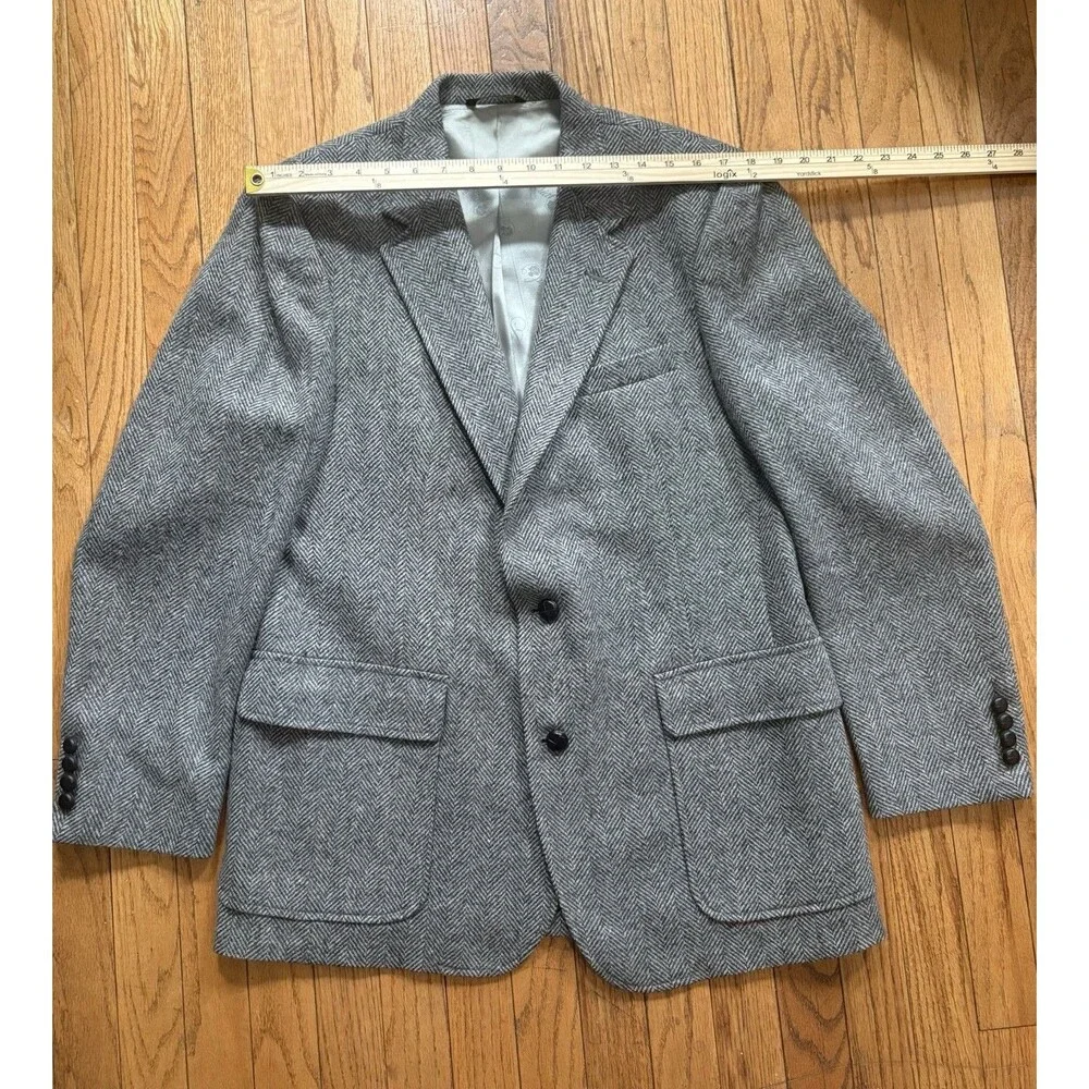 Vintage Imperial Haggar 100% Pure Wool Herringbone Tweed Blazer Size 42 Made USA